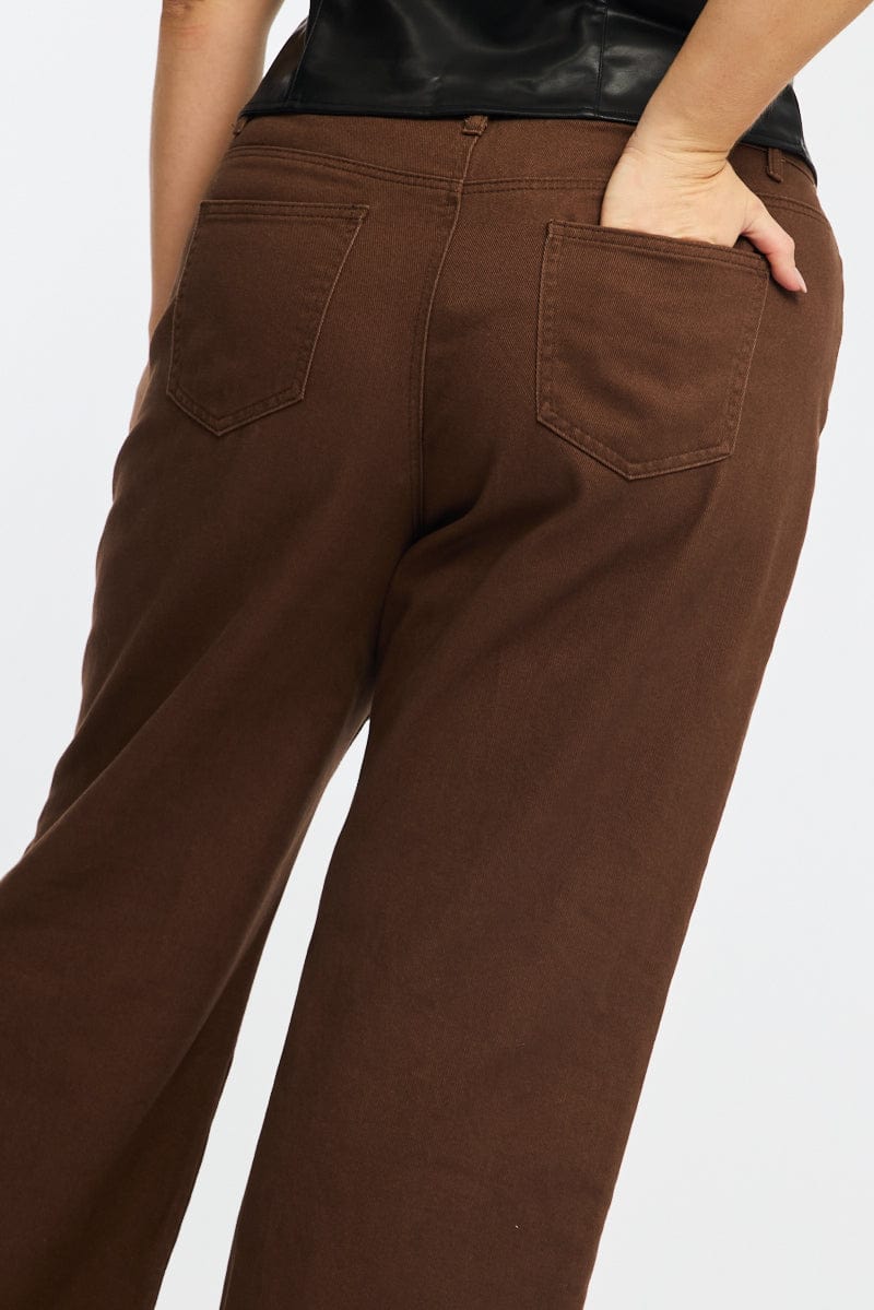 Brown Straight Jeans Mid Rise