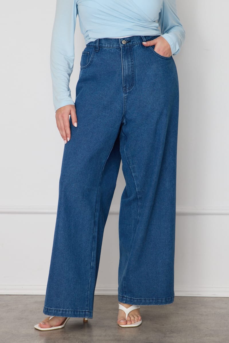 Denim Wide Leg Jeans Elasticated Waist