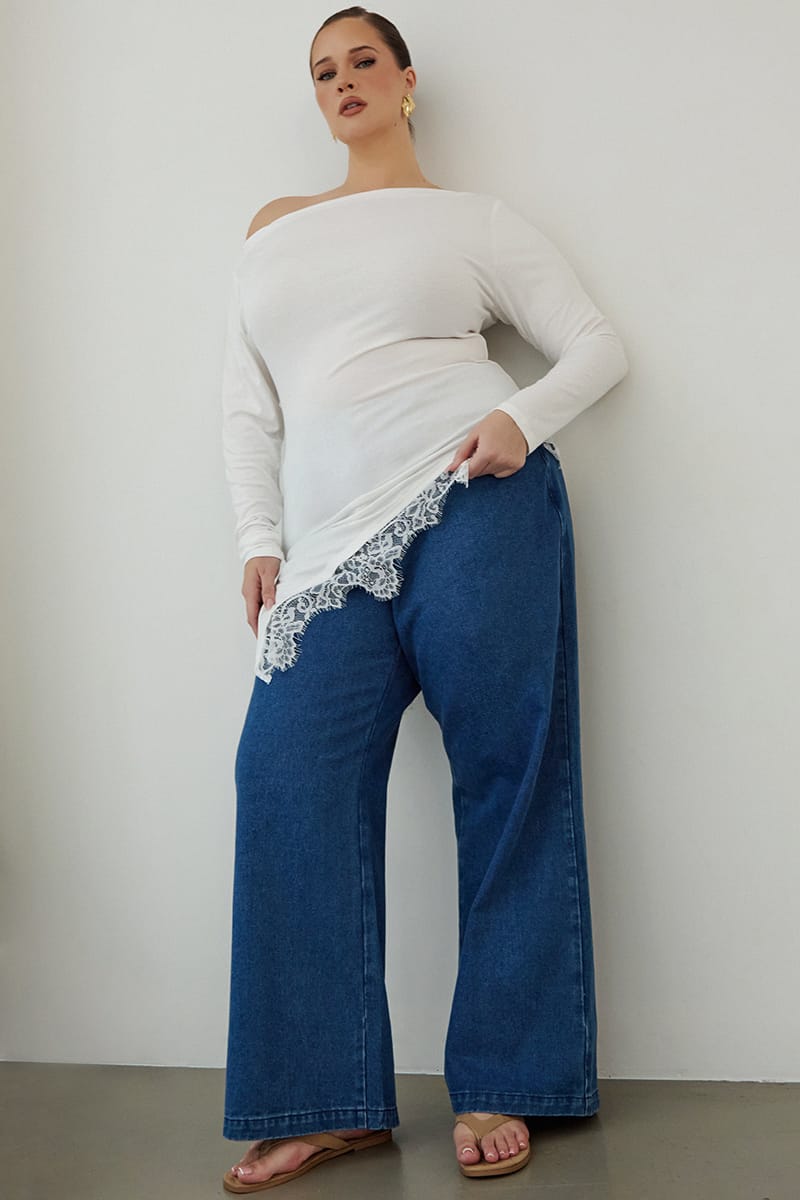 Denim Wide Leg Jeans Elasticated Waist