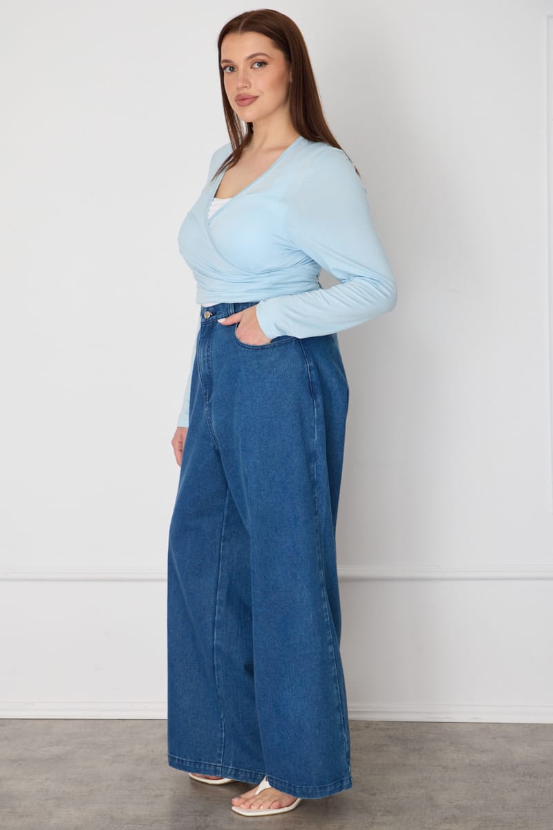 Denim Wide Leg Jeans Elasticated Waist