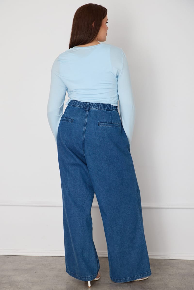 Denim Wide Leg Jeans Elasticated Waist