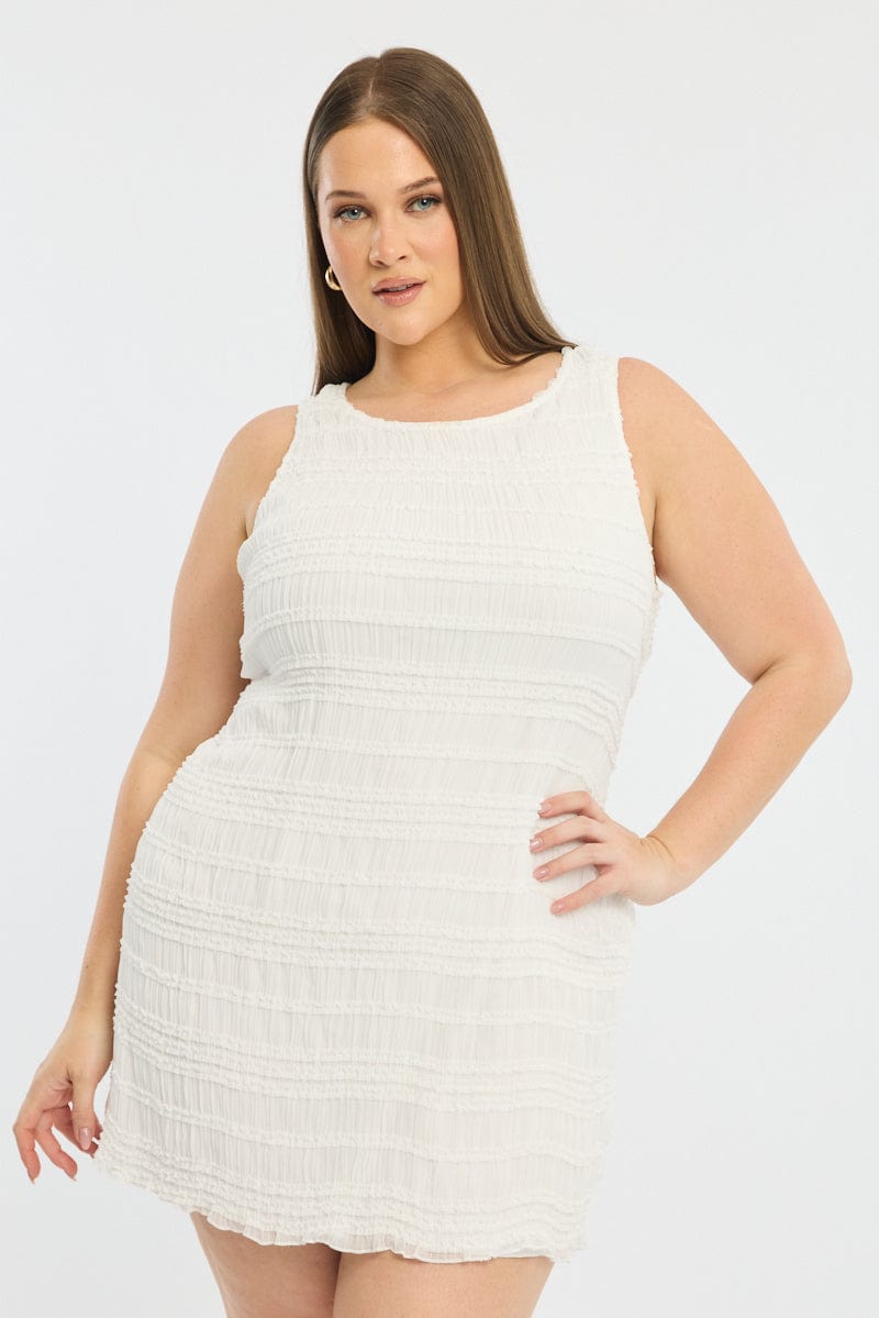 White Textured Mini Dress Sleeveless
