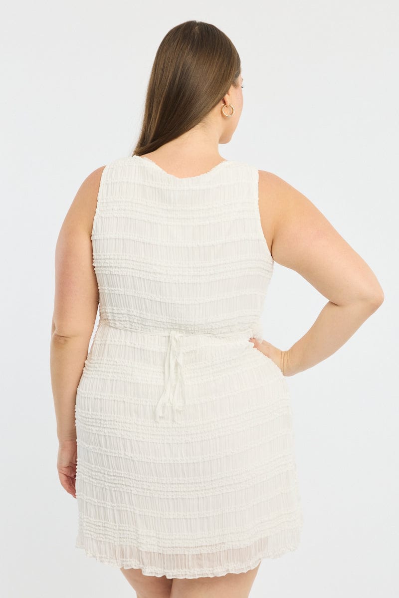 White Textured Mini Dress Sleeveless