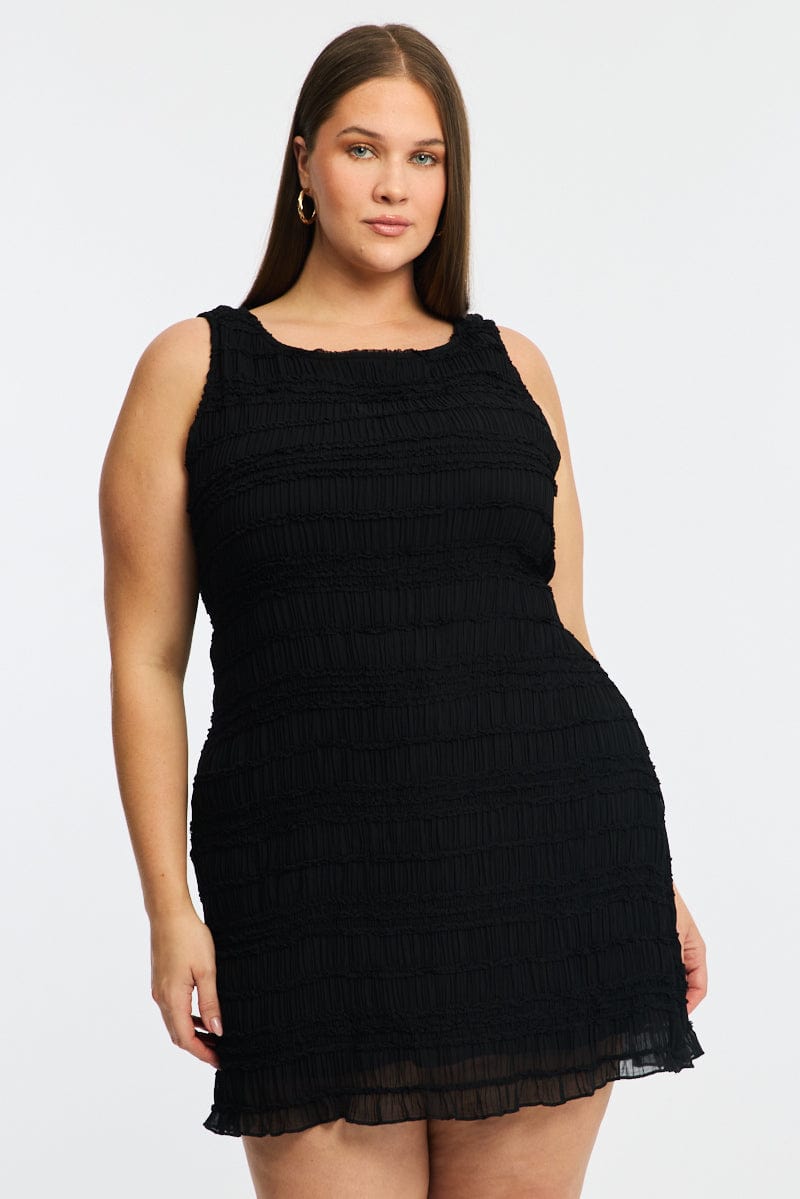 Black Textured Mini Dress Sleeveless