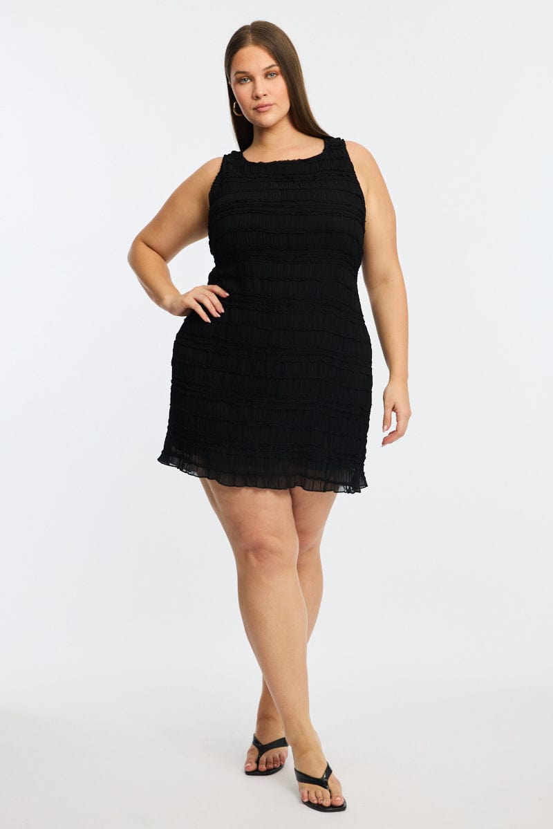 Black Textured Mini Dress Sleeveless