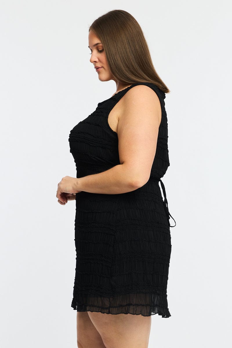 Black Textured Mini Dress Sleeveless