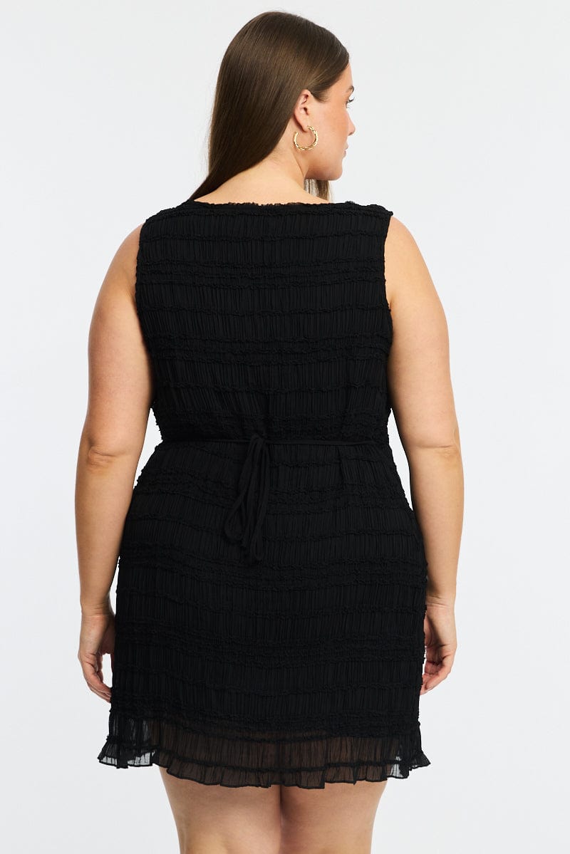 Black Textured Mini Dress Sleeveless