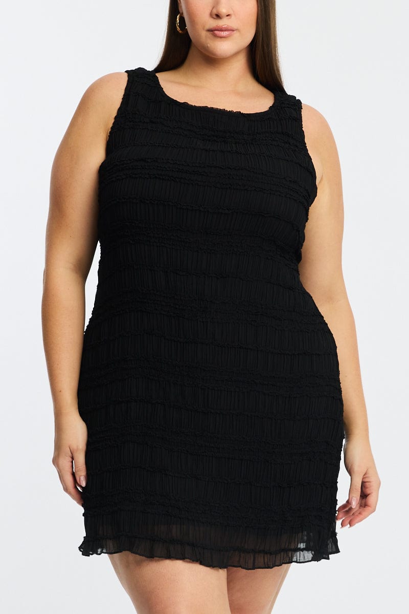Black Textured Mini Dress Sleeveless