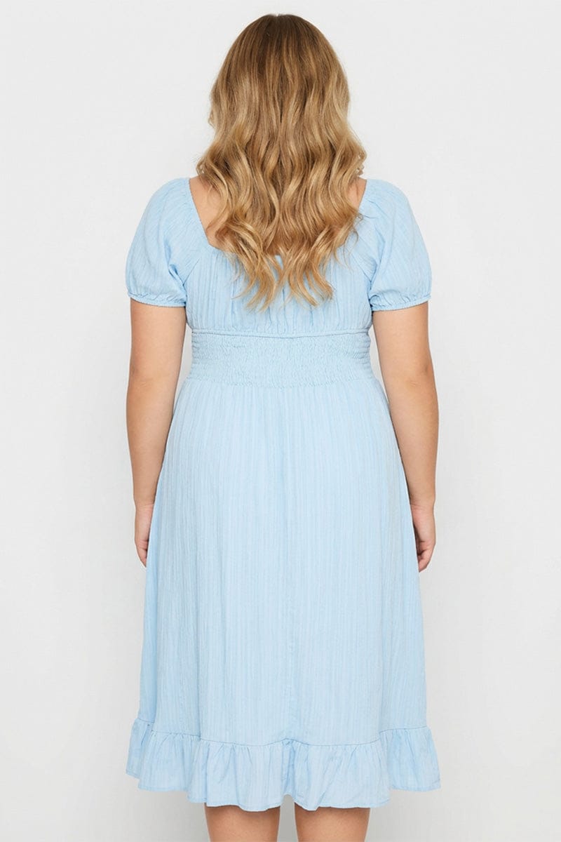 Blue Maxi Dress Short Sleeve Textured