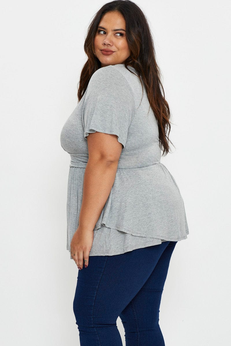 Plus Size Grey Layered Top V-Neck Flutter Sleeve | You + All | Shop ...