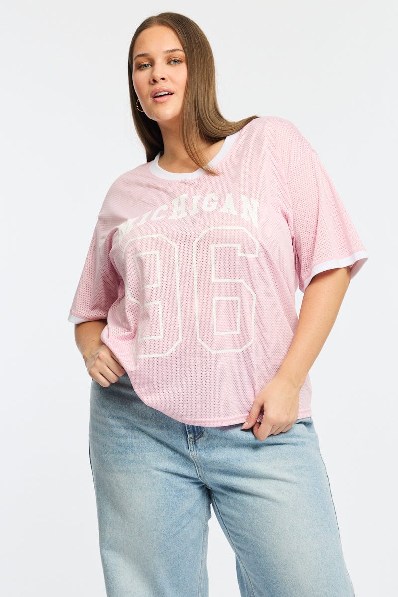 Pink Graphic T-shirt Short Sleeve V-neck