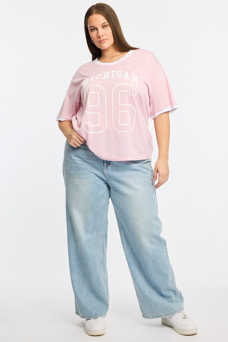 Pink Graphic T-shirt Short Sleeve V-neck