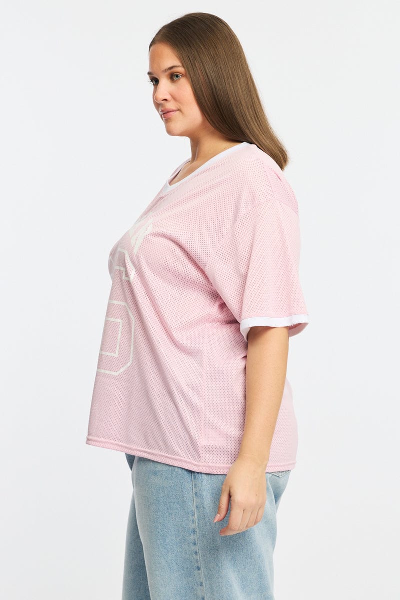 Pink Graphic T-shirt Short Sleeve V-neck