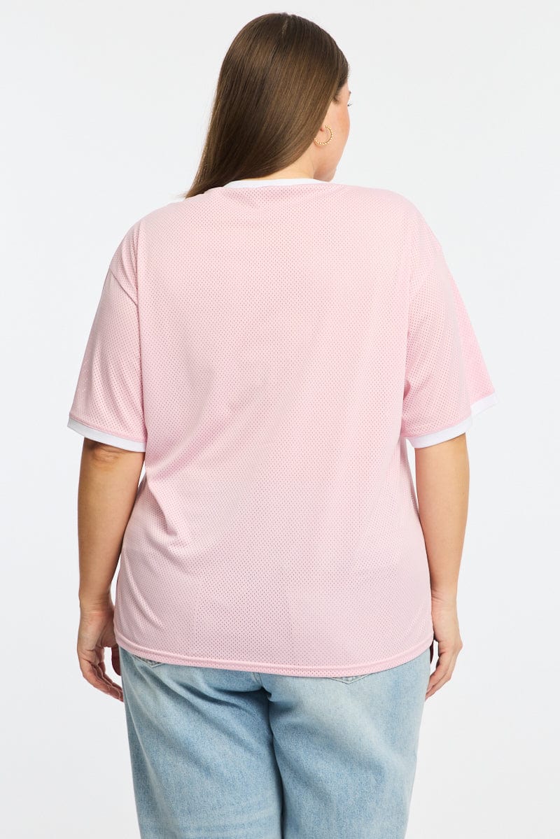 Pink Graphic T-shirt Short Sleeve V-neck