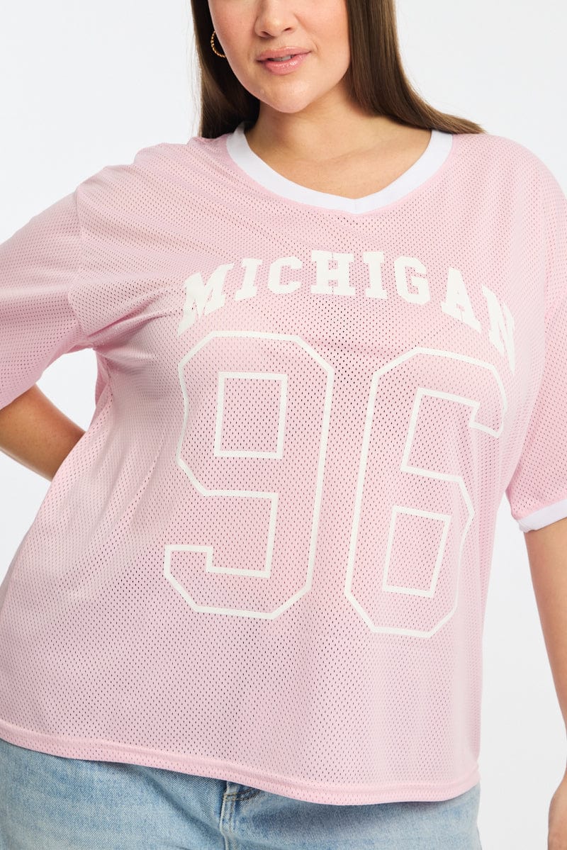 Pink Graphic T-shirt Short Sleeve V-neck