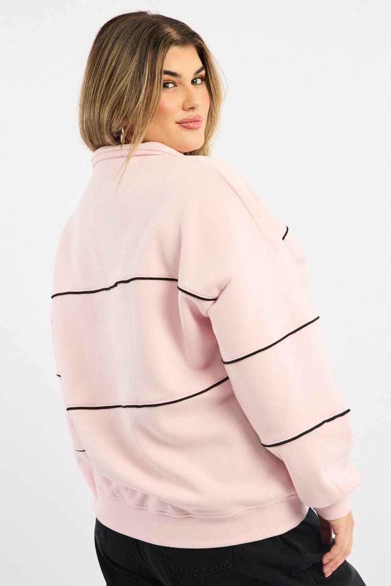 Pink Sweatshirt Long Sleeve Half Zip