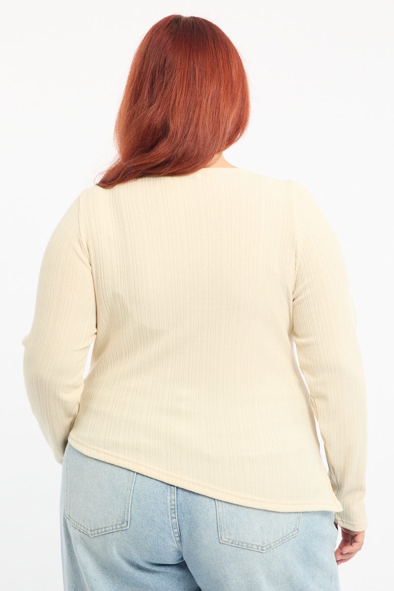 White Rib Top Asymmetric Long Sleeve