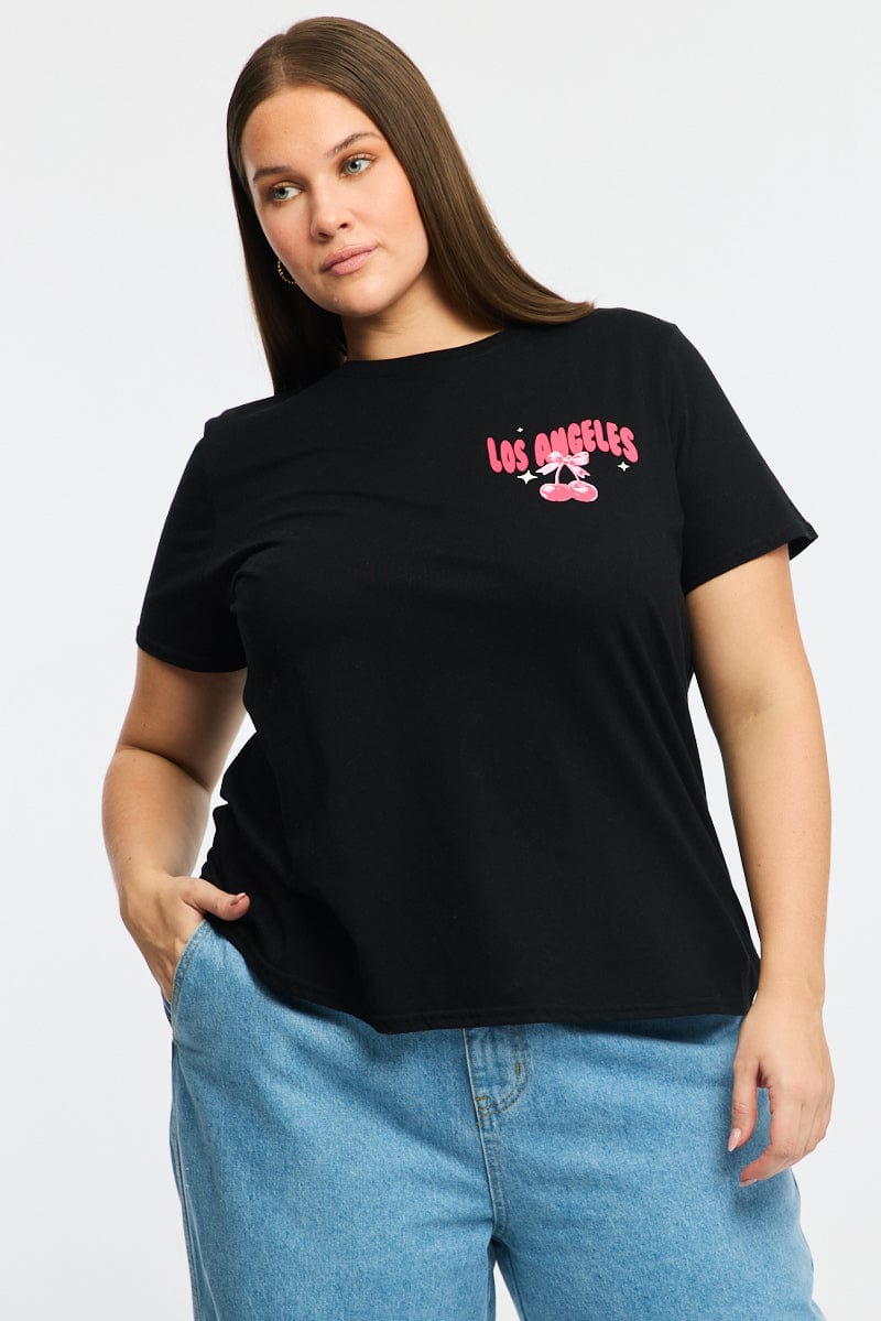 Black Graphic T-shirt Short Sleeve Crew Neck