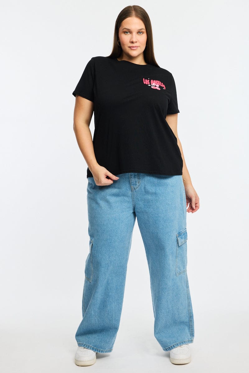 Black Graphic T-shirt Short Sleeve Crew Neck