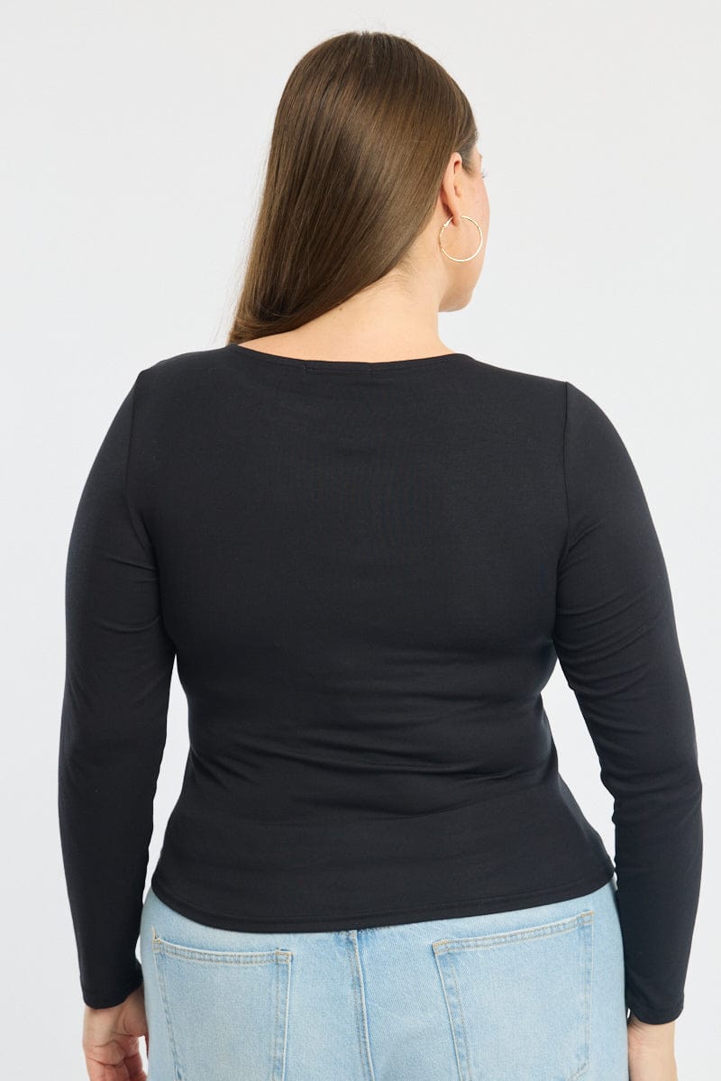 Black Graphic Top Long Sleeve Crew Neck