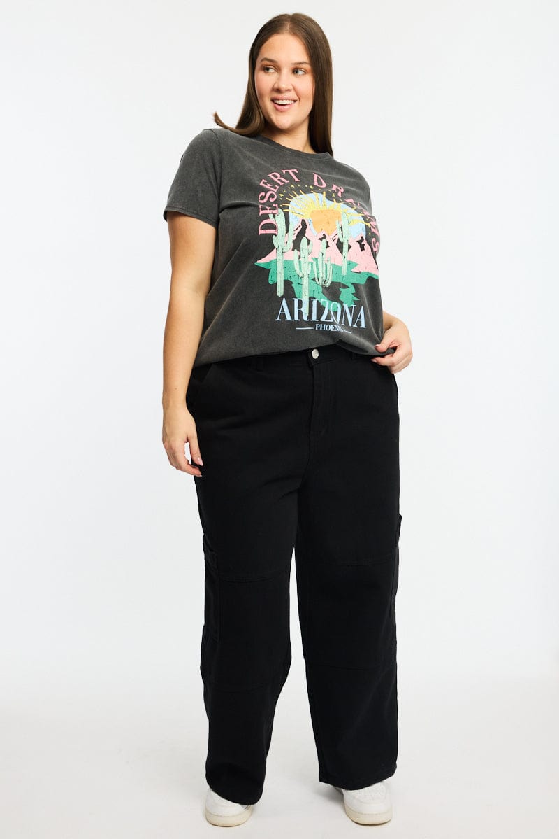 Grey Graphic T-shirt Short Sleeve Crew Neck