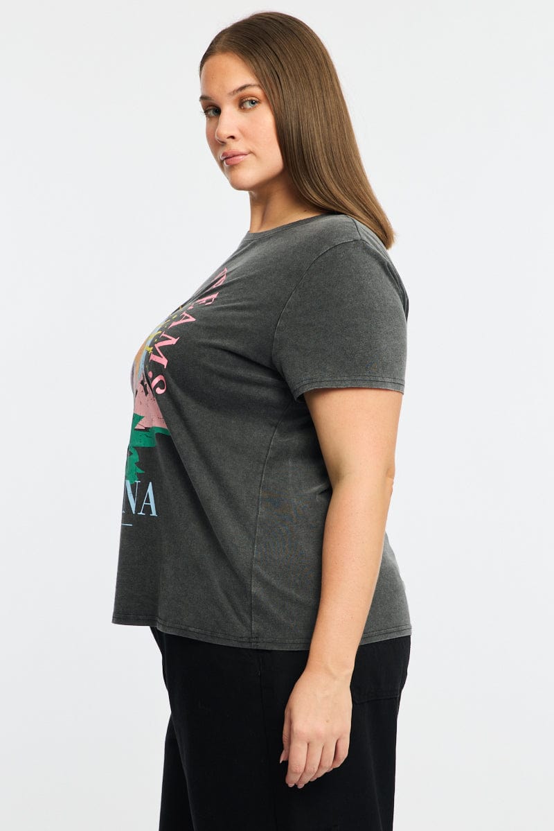Grey Graphic T-shirt Short Sleeve Crew Neck