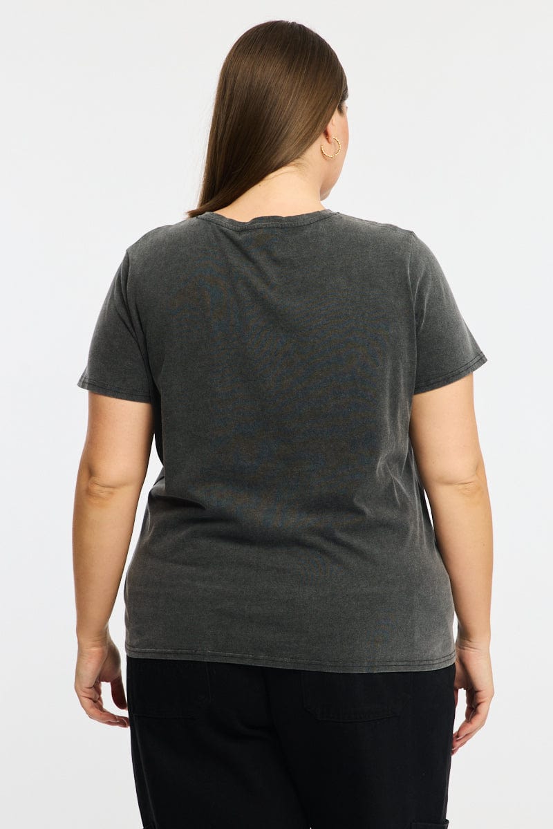 Grey Graphic T-shirt Short Sleeve Crew Neck