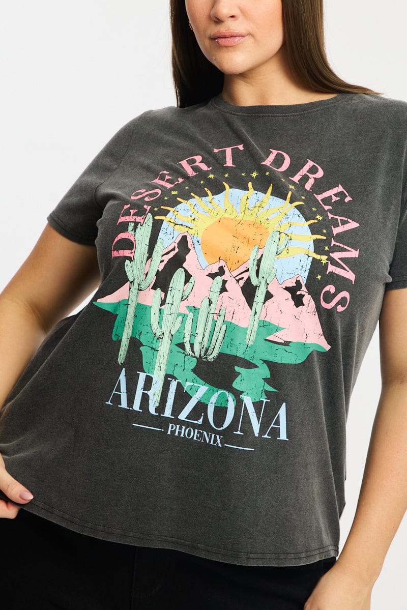 Grey Graphic T-shirt Short Sleeve Crew Neck