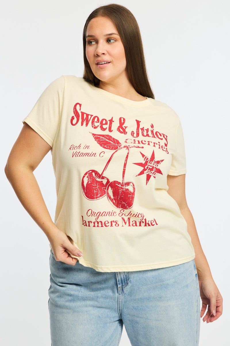 Yellow Graphic T-shirt Short Sleeve Crew Neck