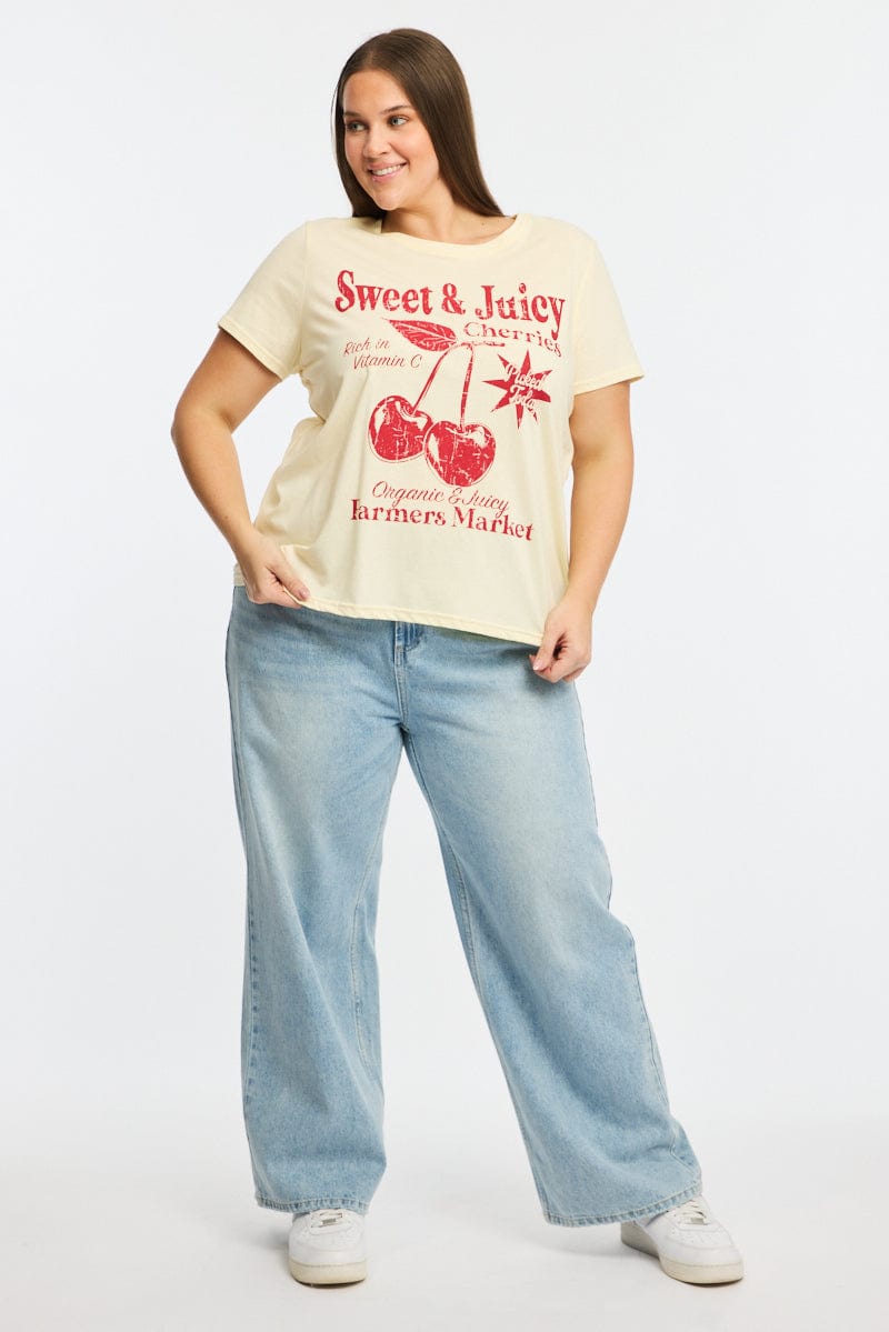Yellow Graphic T-shirt Short Sleeve Crew Neck