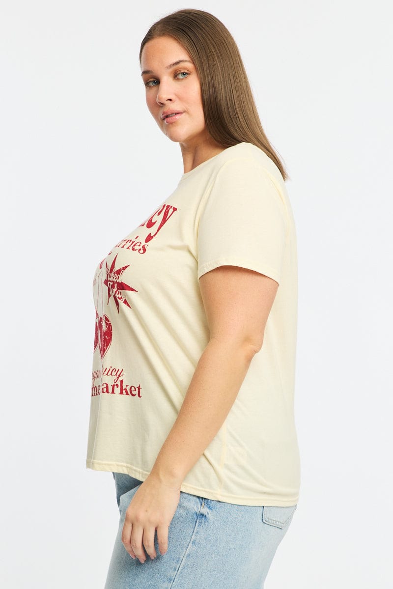 Yellow Graphic T-shirt Short Sleeve Crew Neck