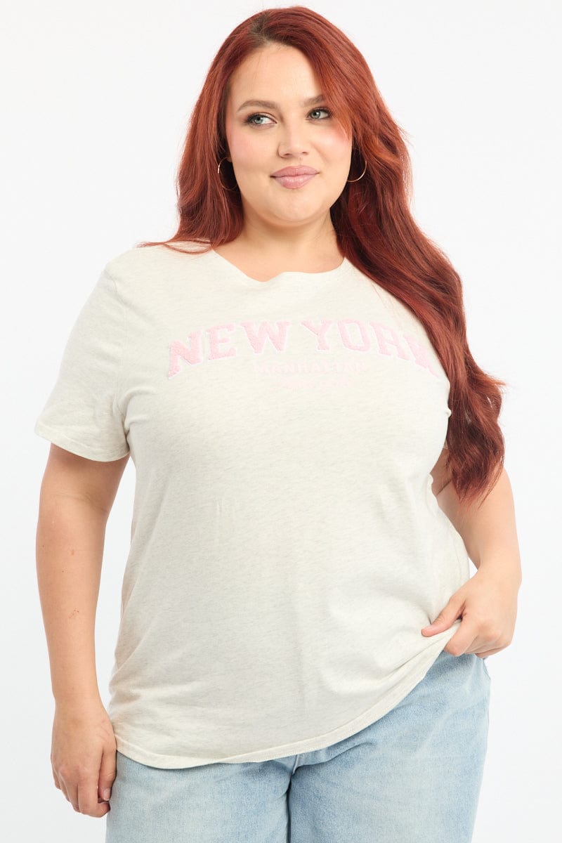 Grey Graphic T-shirt Short Sleeve Crew Neck