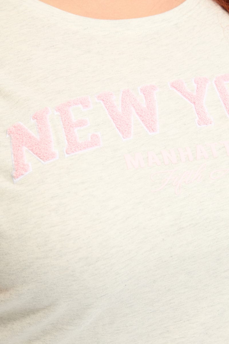 Grey Graphic T-shirt Short Sleeve Crew Neck