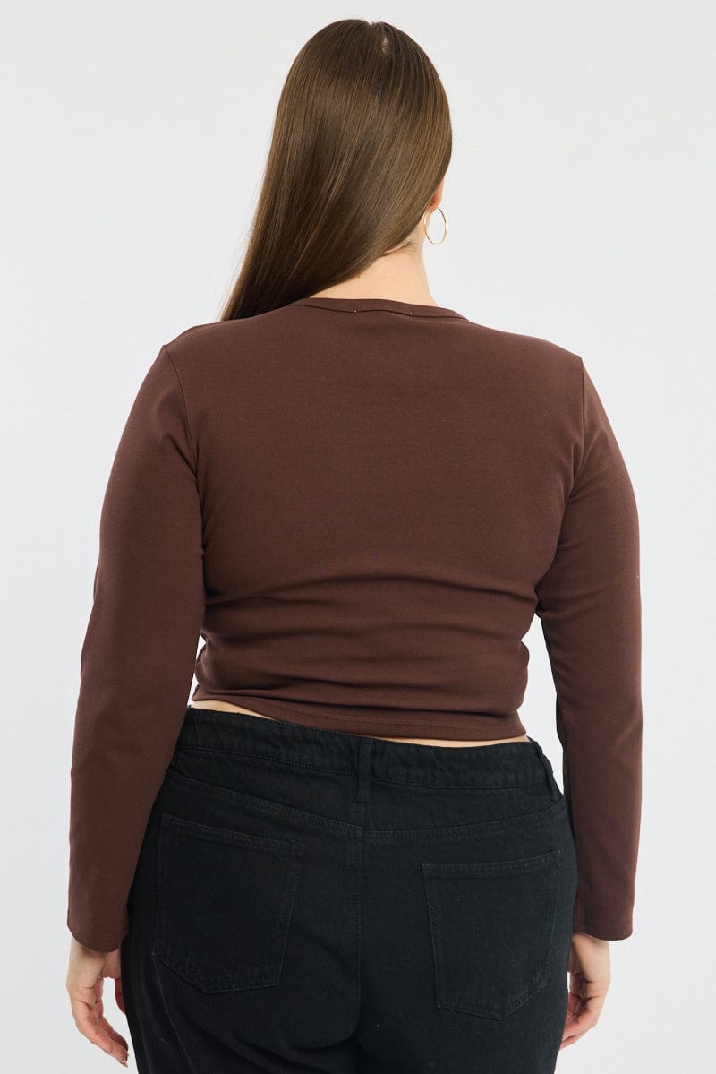 Brown Graphic Top Long Sleeve Crew Neck