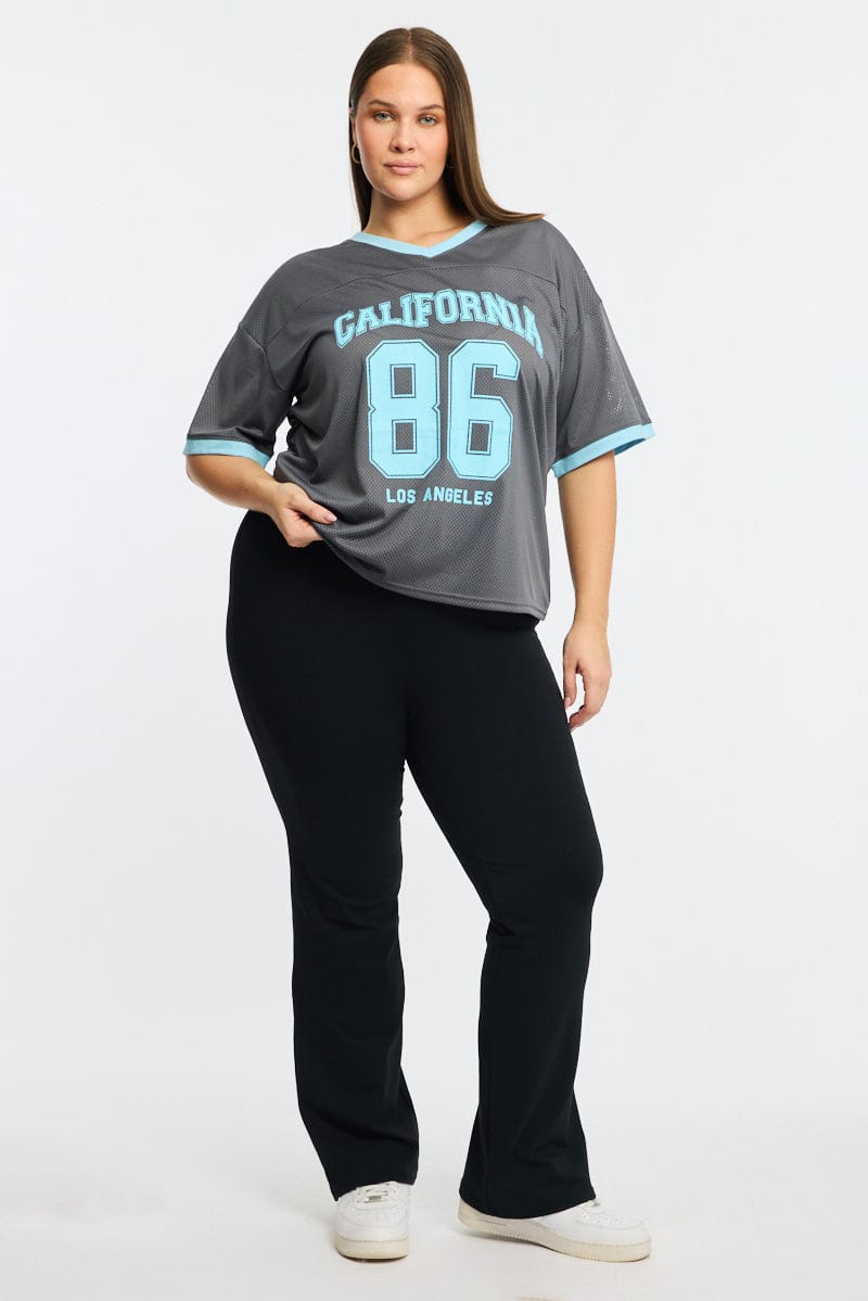 Grey Graphic T-shirt Short Sleeve V-neck