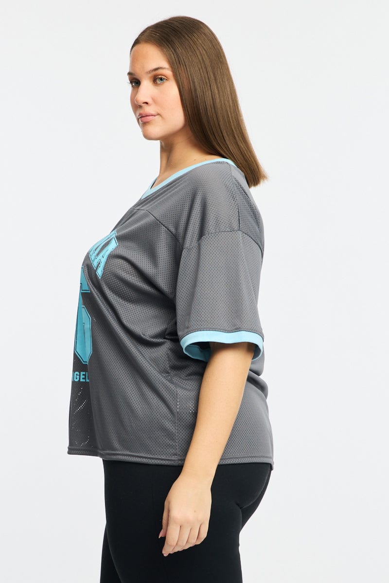 Grey Graphic T-shirt Short Sleeve V-neck