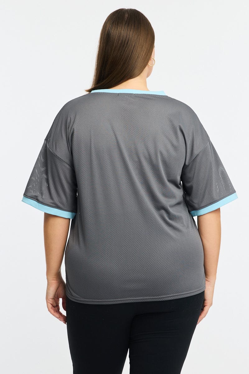 Grey Graphic T-shirt Short Sleeve V-neck