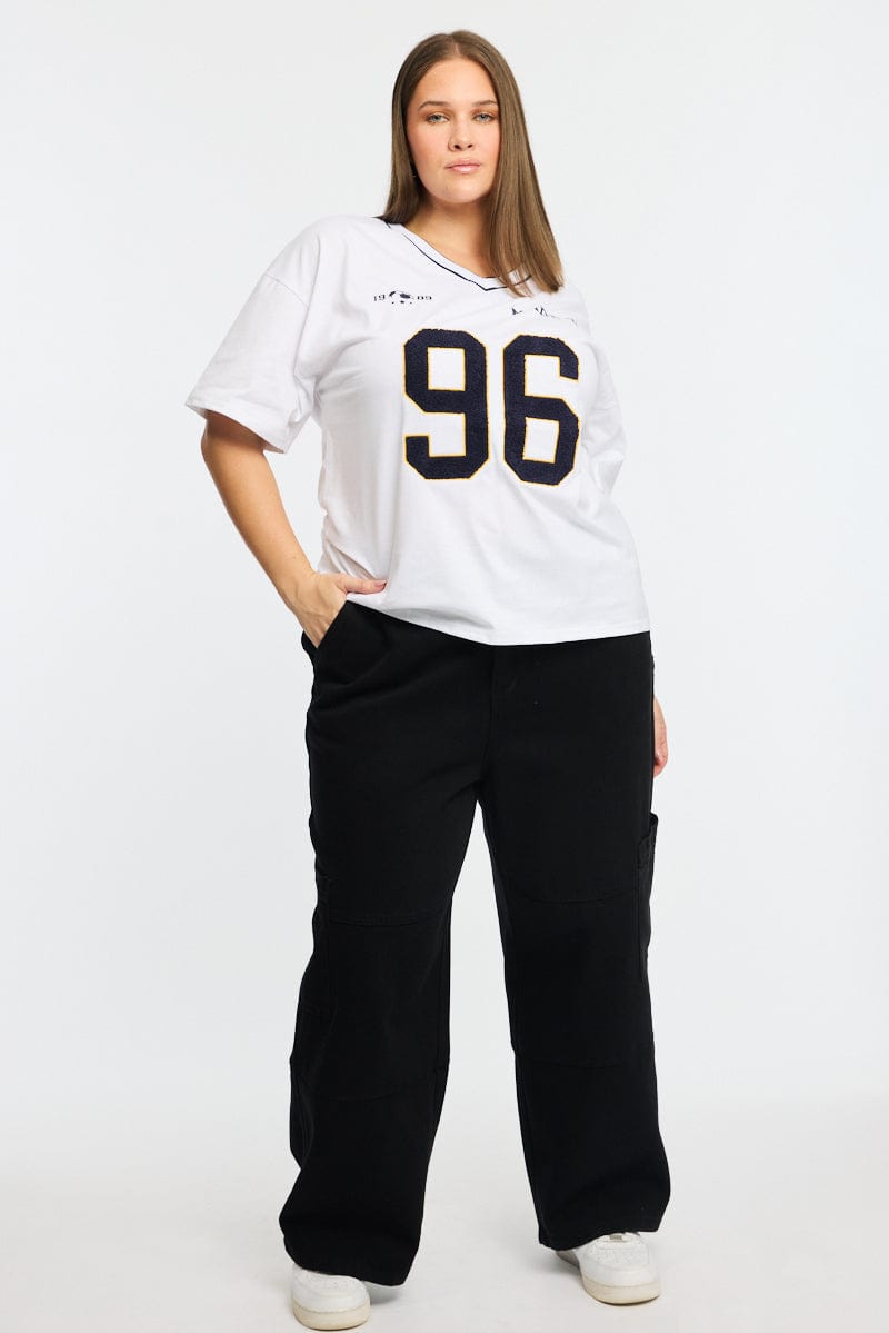 White Graphic T-shirt Short Sleeve V-neck