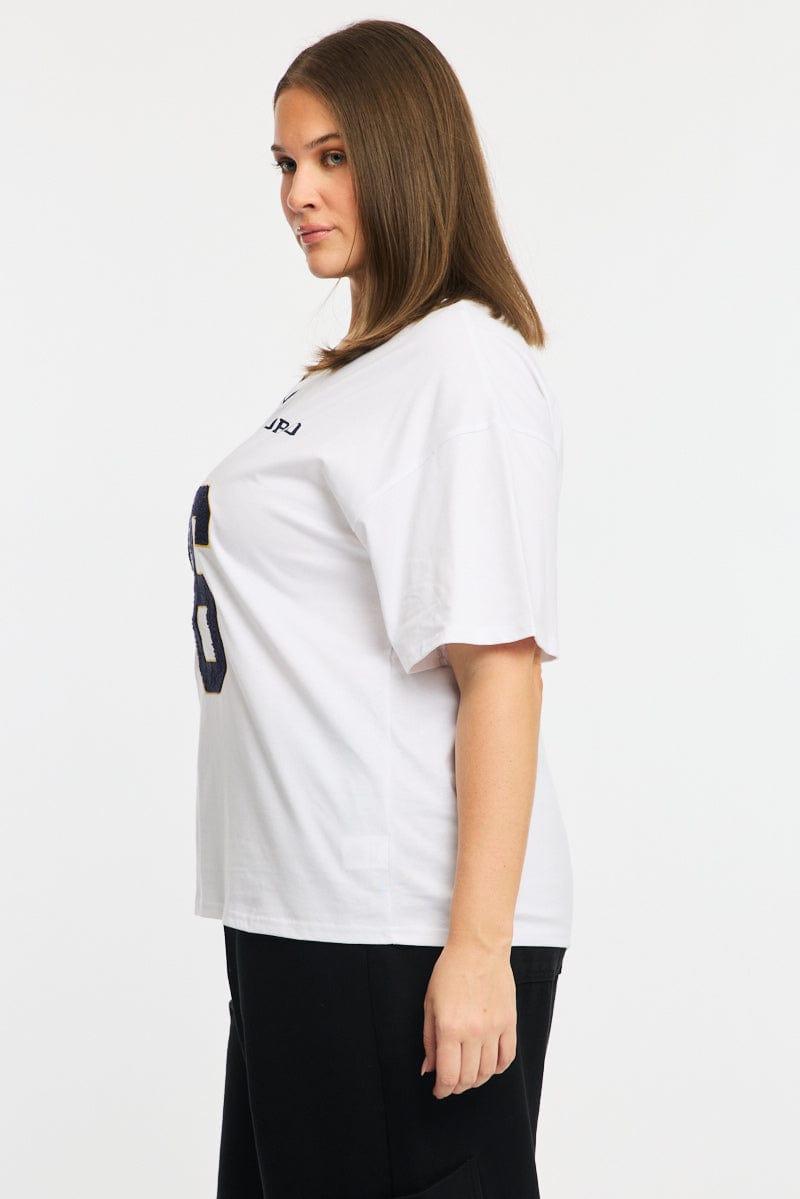White Graphic T-shirt Short Sleeve V-neck