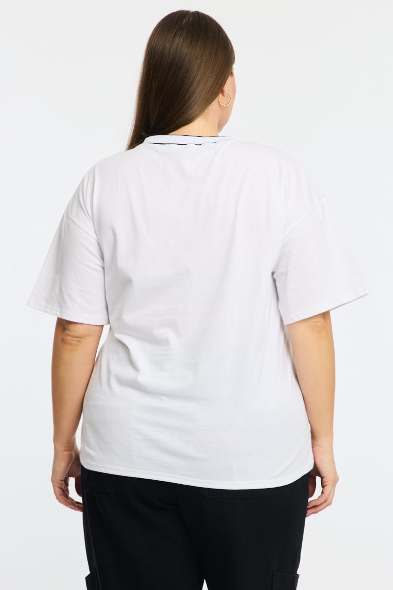 White Graphic T-shirt Short Sleeve V-neck