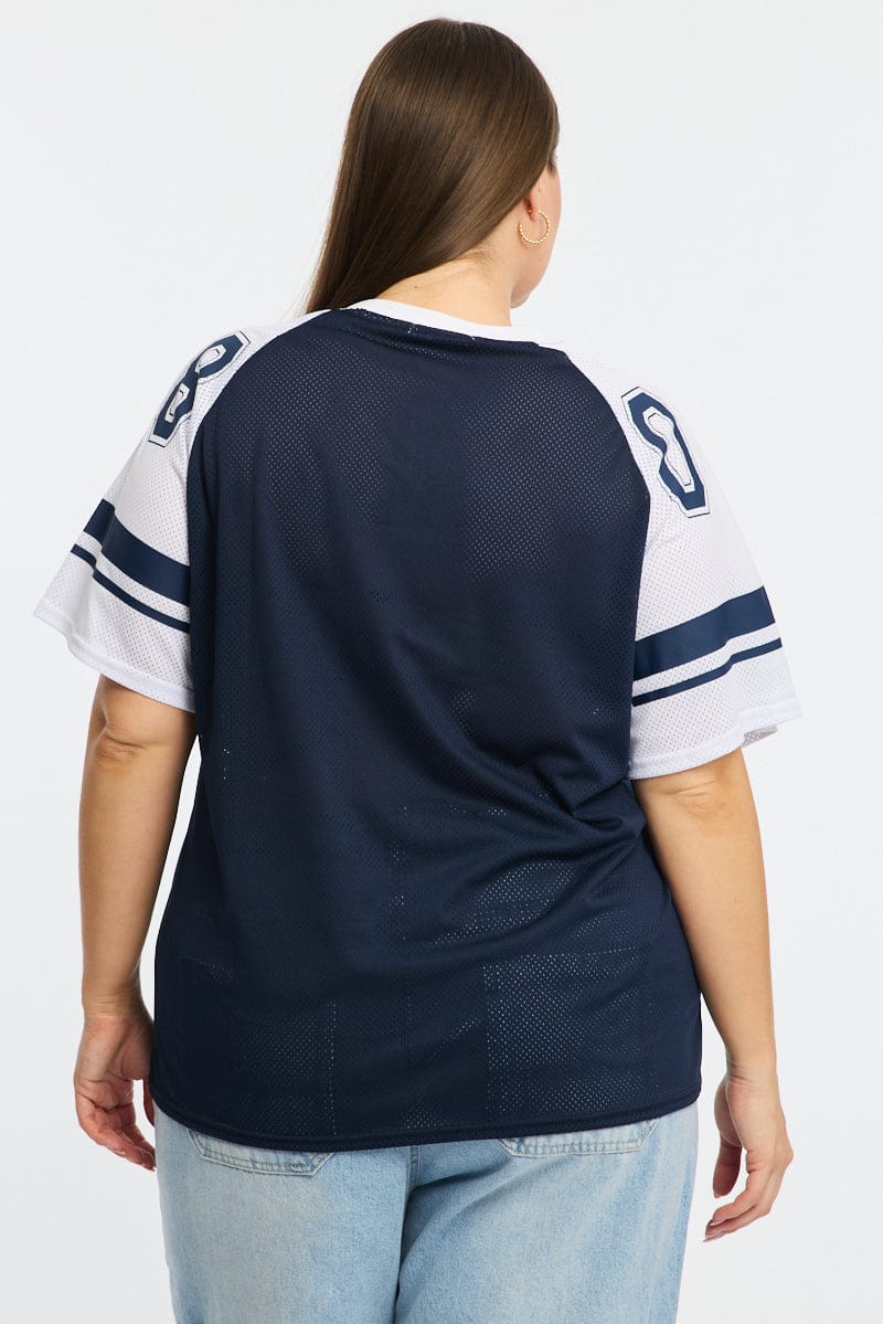 Blue Graphic T-shirt Short Sleeve V-neck