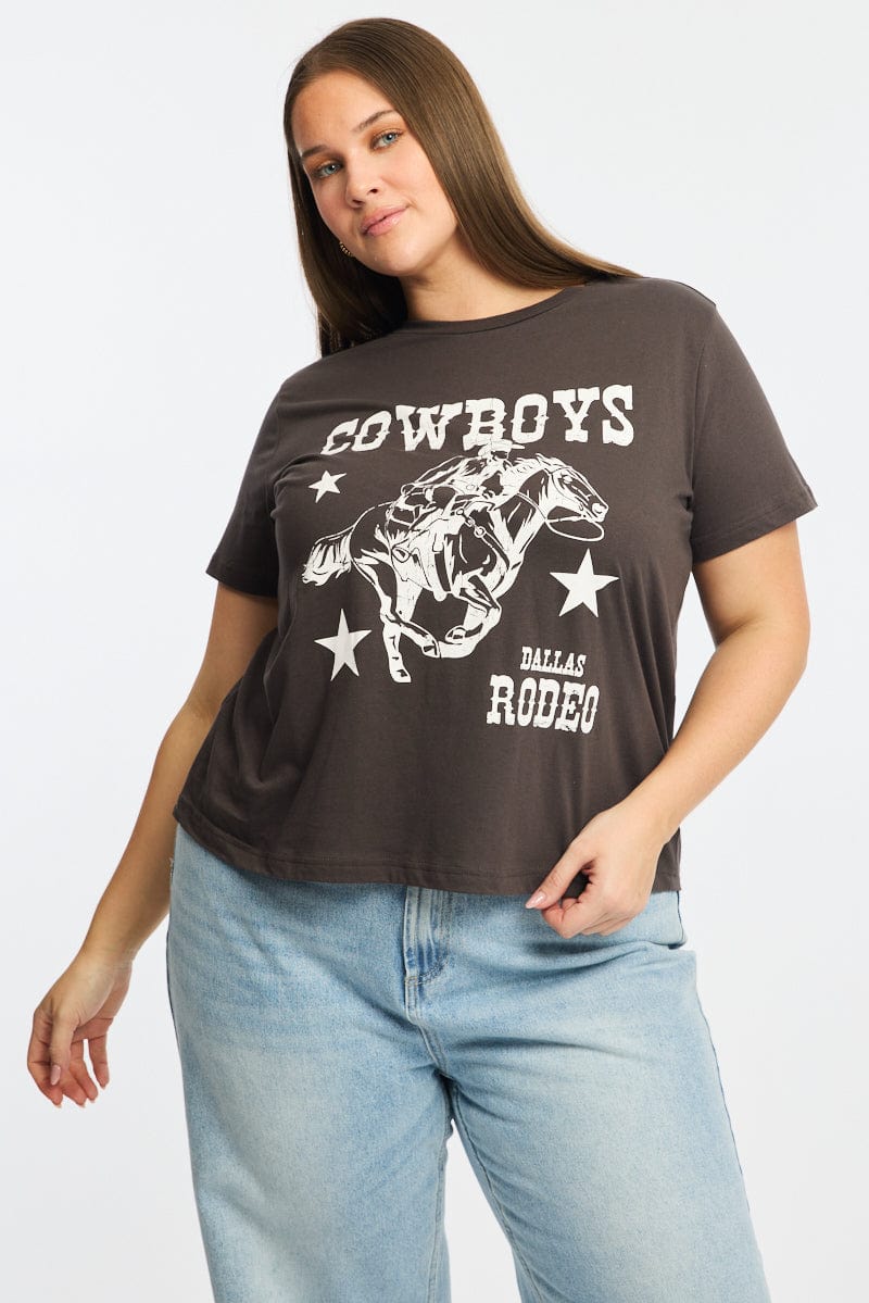 Grey Graphic T-shirt Short Sleeve Crew Neck