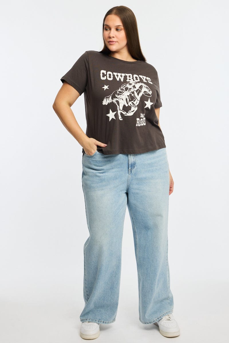 Grey Graphic T-shirt Short Sleeve Crew Neck