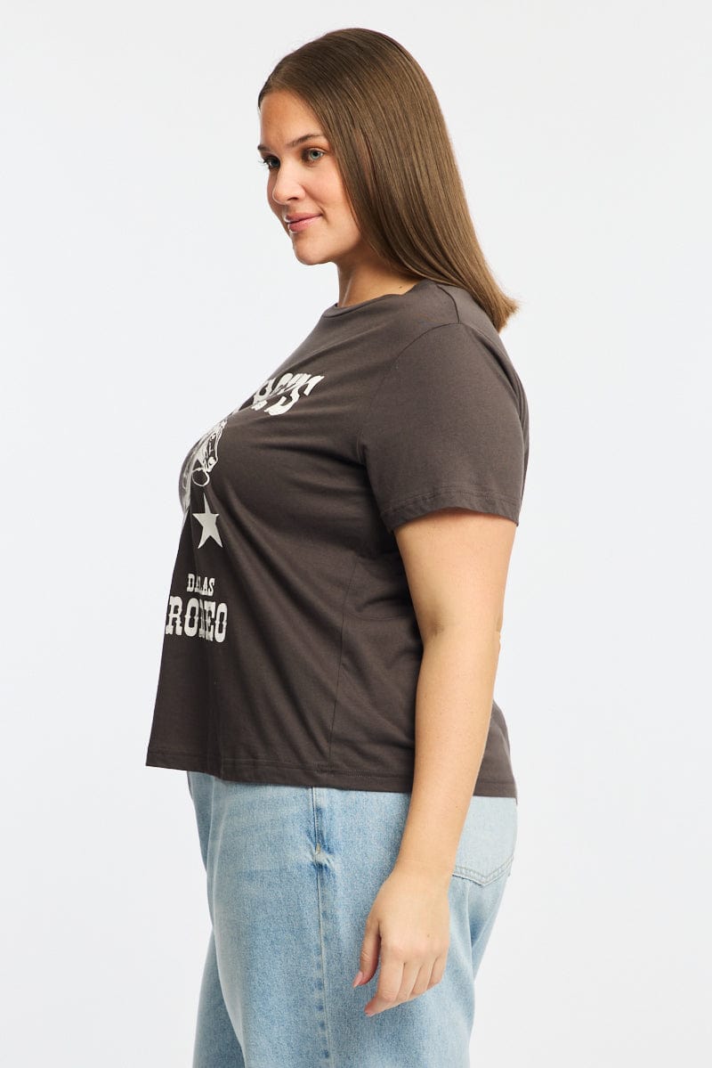 Grey Graphic T-shirt Short Sleeve Crew Neck