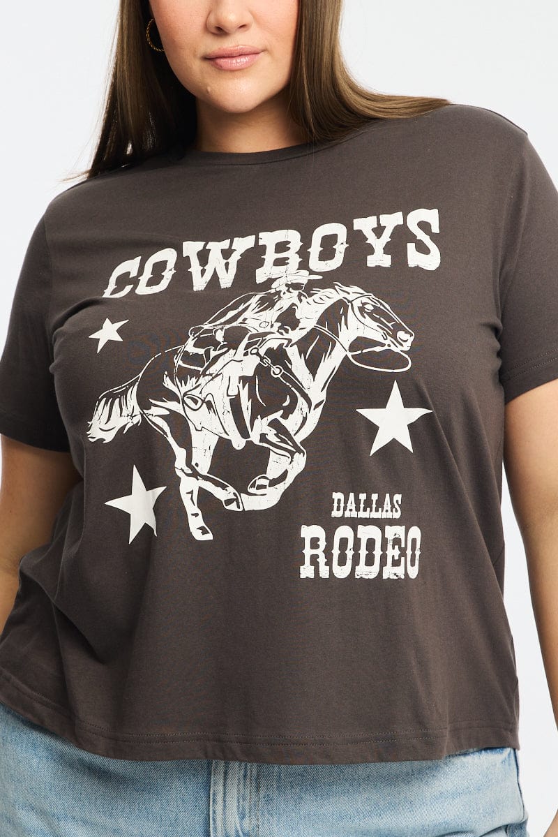 Grey Graphic T-shirt Short Sleeve Crew Neck