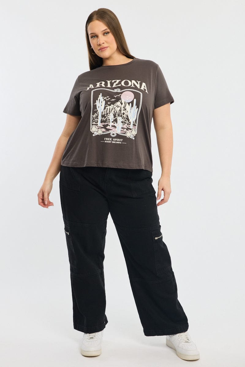Grey Graphic T-shirt Short Sleeve Crew Neck