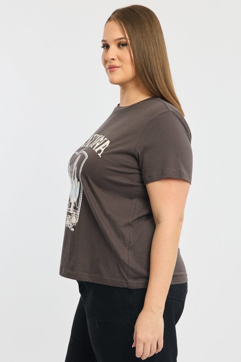Grey Graphic T-shirt Short Sleeve Crew Neck