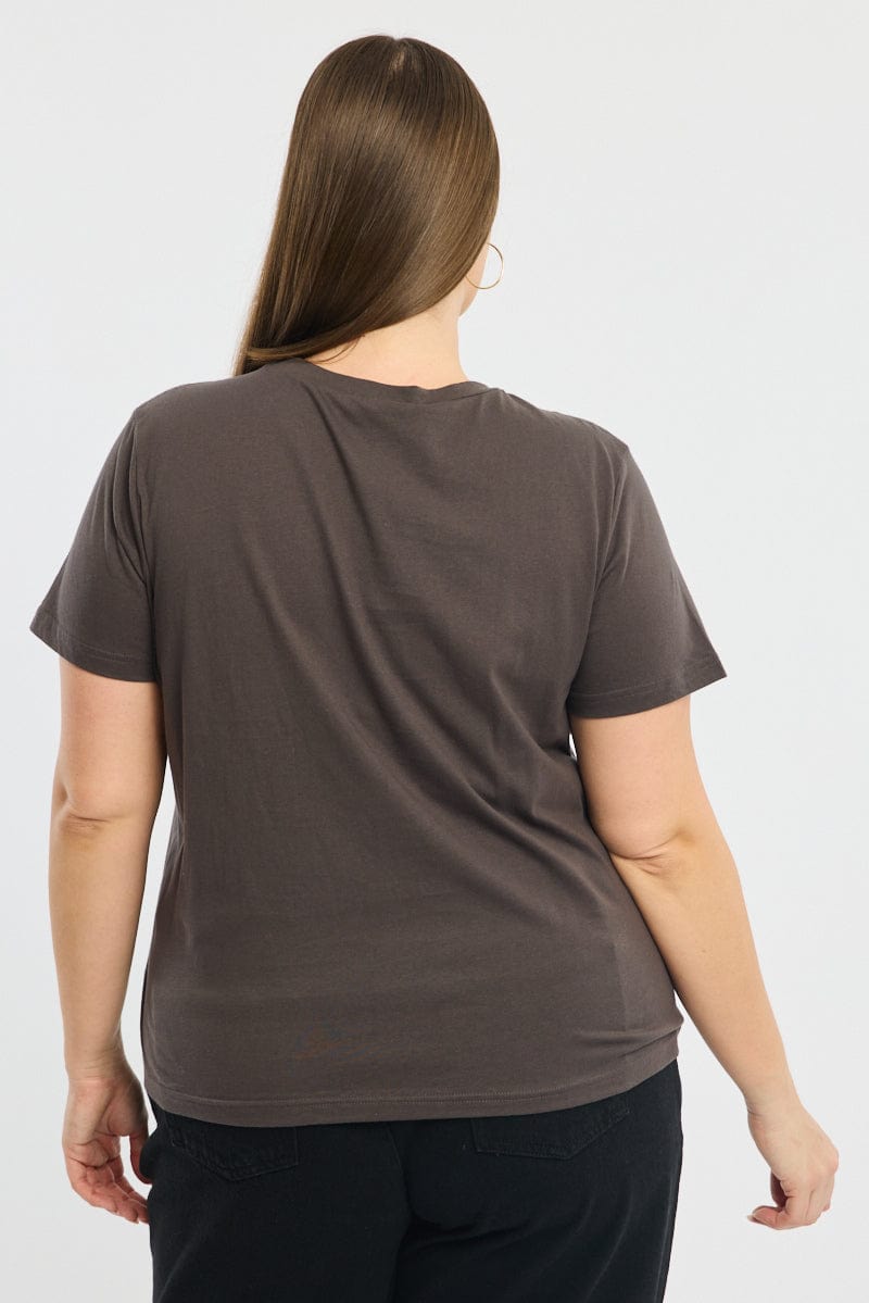 Grey Graphic T-shirt Short Sleeve Crew Neck