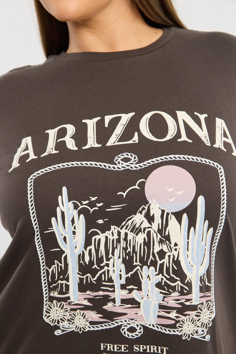 Grey Graphic T-shirt Short Sleeve Crew Neck