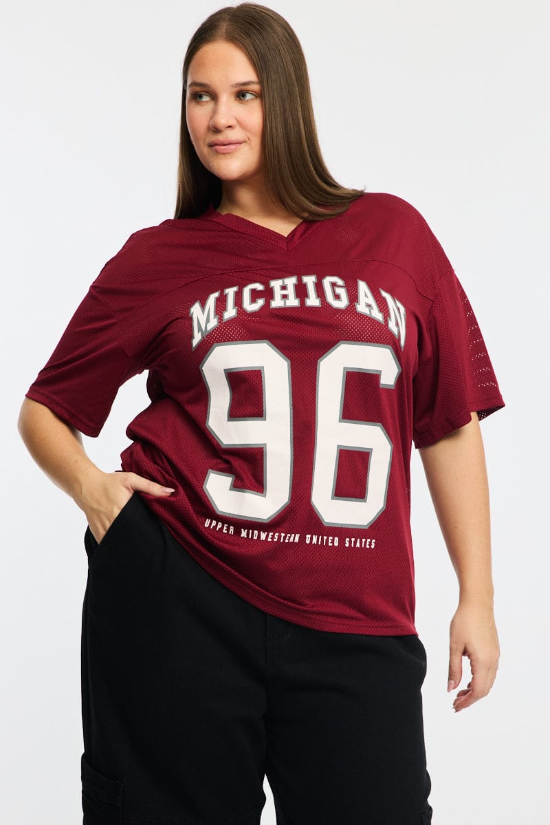 Red Sport Tee Short Sleeve V-neck